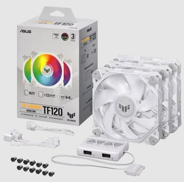 ASUS TUF GAMING TF120 ARGB WHITE EDITION 3IN1 Computertaske Luftkøler 12 cm Hvid 3 stk.