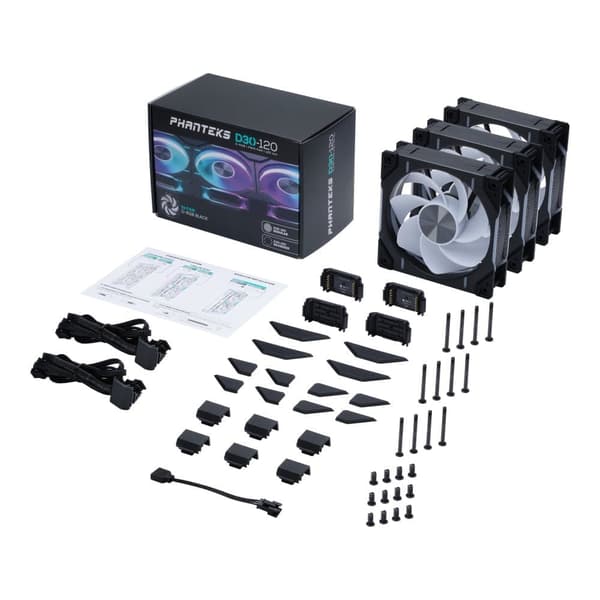 Phanteks D30 120mm PWM Fan, Reversed Airflow, DRGB, Bk, 3 Pack