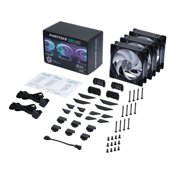 Phanteks D30 120mm  PWM Fan, DRGB, Black, 3 Pack