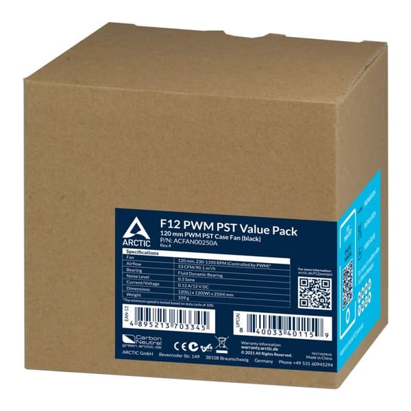 ARCTIC F12 PWM PST - Value Pack - Case Fan - 120 mm - Sort (pakke med 5)