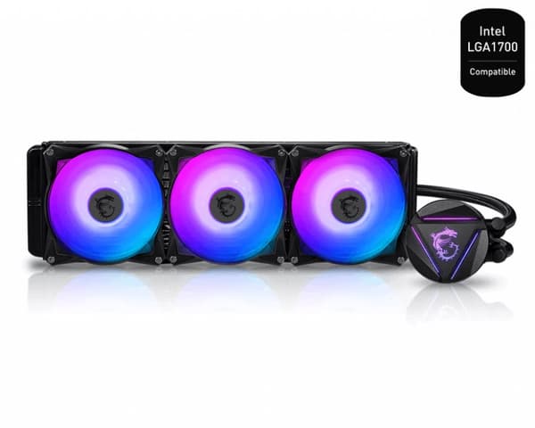 MSI MAG CORELIQUID 360R V2 Liquid CPU Cooler '360mm Radiator, 3x 120mm ARGB PWM Fan, ARGB lighting, Center Supported, Compatible with Intel and AMD Pl Sort