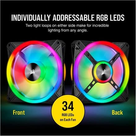CORSAIR iCUE QL140 RGB 140mm PWM Dual Fan Kit with Lighting Node CORE