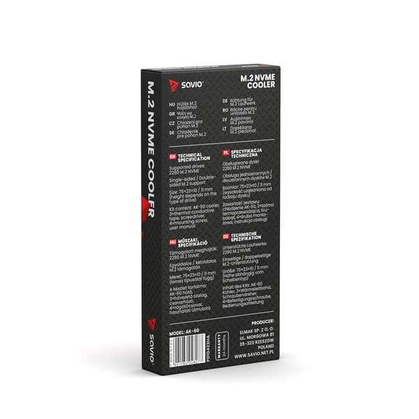 SAVIO Køling til M.2 NVME 2280 drev, AK-60, Sort
