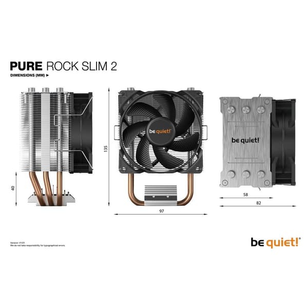 Be Quiet Kylflänsprocessor Pure Rock Slim 2 Am4/am3 Svart
