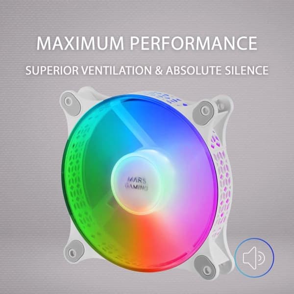 Marsgaming - MFDUOW - MF-Duo, Kit 2 FRGB Rainbow 360-fläktar, Ultra-Silent, Dubbelanslutning 3PIN + 4PIN, Vit