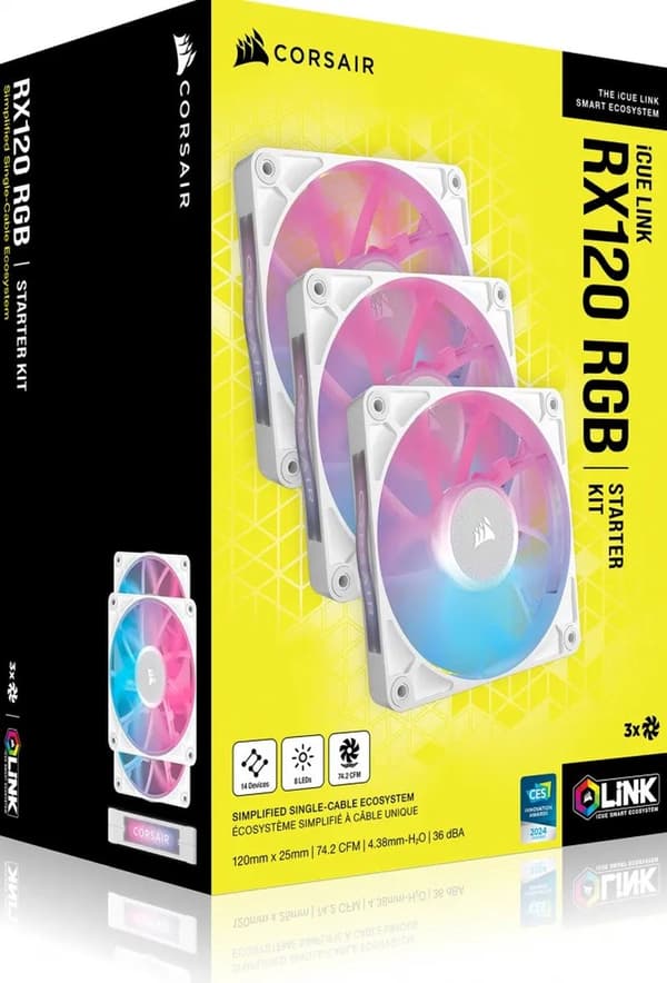 Corsair iCUE LINK RX120 RGB computertaske blæser 12 cm Hvid 3 stk (CO-9051022-WW)