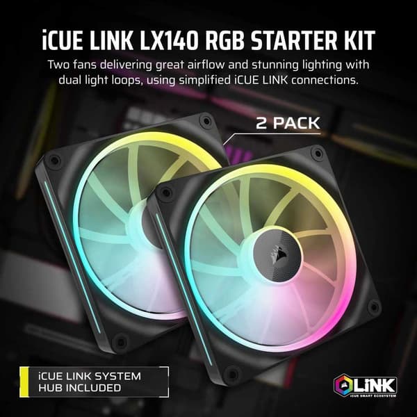 Corsair Pwm Icue Link Lx140 Rgb 140 mm Tuuletin 2 Yksiköt