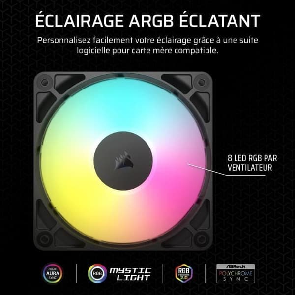 Paket med 3 120 mm ARGB-fläktar - CORSAIR - RS120 - Exceptionell kylning och dynamiska ljuseffekter