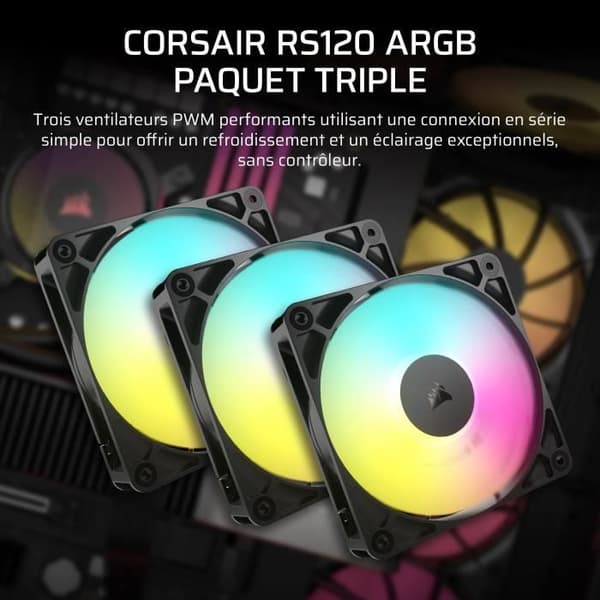 Paket med 3 120 mm ARGB-fläktar - CORSAIR - RS120 - Exceptionell kylning och dynamiska ljuseffekter