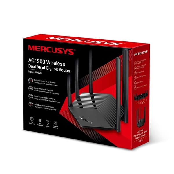 Trådløs ruter 1900 mbps (1 wan, 2x10/100/1000m, antall antenner 6, mr50g), Mercusys
