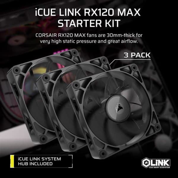 Fläkt - CORSAIR - iCUE LINK RX120 MAX - Trippelpack - Aerodynamiska blad - Enkel installation