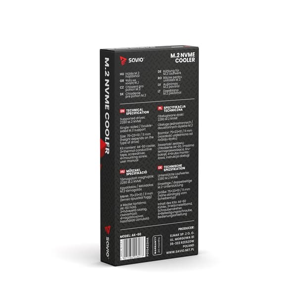 SAVIO Køling til M.2 NVME 2280 drev, AK-60, Sort