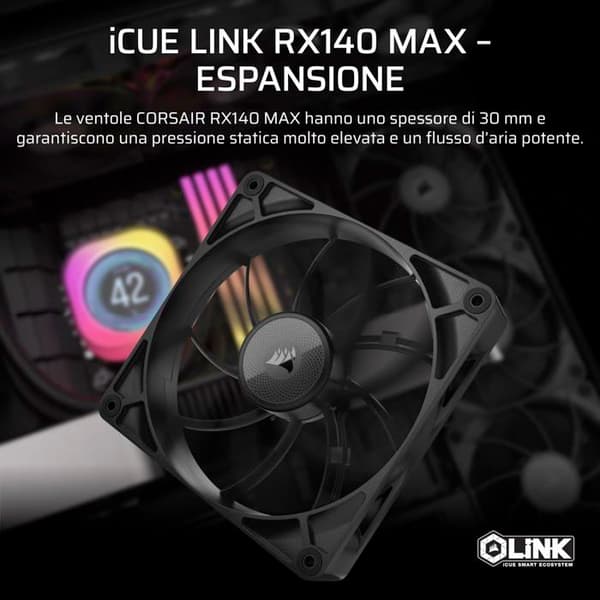 Chassi-fläkt - CORSAIR - iCue Link RX Max - 14 cm - Svart - Tyst kylning