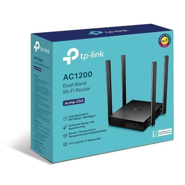 Trådløs ruter trådløs ruter (1200 mbps, 1 wan, 4x10/100m, antall antenner 4, archerc54), Tp-link