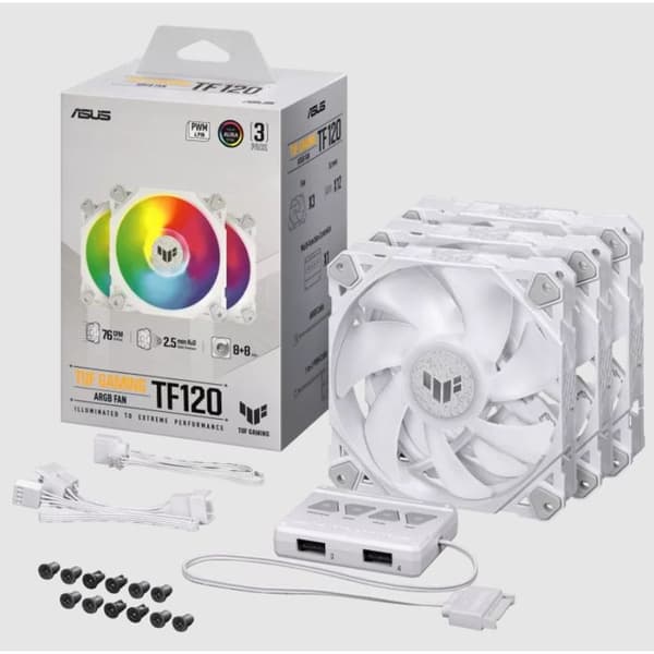 ASUS TUF Gaming TF120 ARGB fläkt 3-pack inkl. RGB-Controller - 120mm, vit Vit