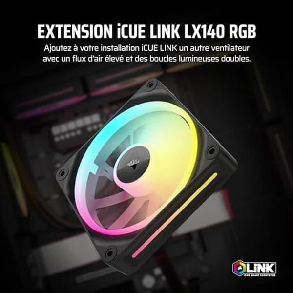 CORSAIR iCUE Link LX140 RGB 140 mm PWM-fläkt - dubbla ljusslingor