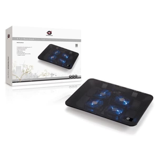 Conceptronic bärbar kylstativ med 4 fläktar, 43,2 cm (17"), 4 st, 8 cm, svart, aluminium, USB