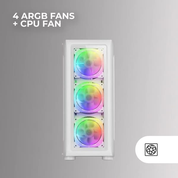 Mars Gaming MC-NEO Vit, XXL E-ATX Gaming Tower, sido- och frontfönster i härdat glas, 4 120 mm ARGB-fläktar +
