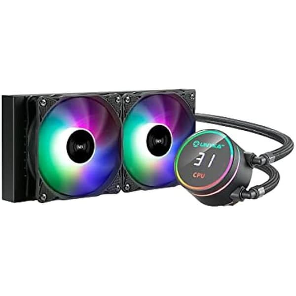 UNYKAch Vattenkylning CPU AquaStorm 240 mm, Tyst pump, Display för att övervaka processor Temperaturen och Svart