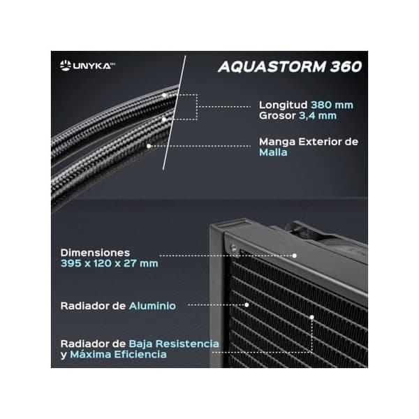 Vätskekylning - UNYKACH - AquaStorm 360 - Kompatibel med Intel och AMD - Aluminium och Koppar - Svart