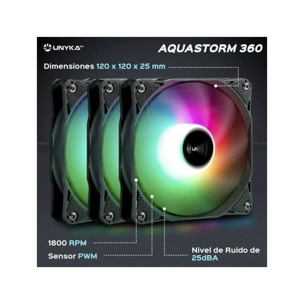 Vätskekylning - UNYKACH - AquaStorm 360 - Kompatibel med Intel och AMD - Aluminium och Koppar - Svart