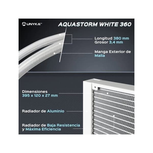 Kylning av CPU - UNYKACH - Aquastorm White - ARGB-belysning - LCD-skärm - Tyst pump