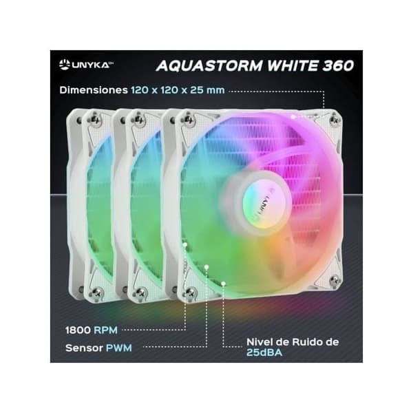 Kylning av CPU - UNYKACH - Aquastorm White - ARGB-belysning - LCD-skärm - Tyst pump