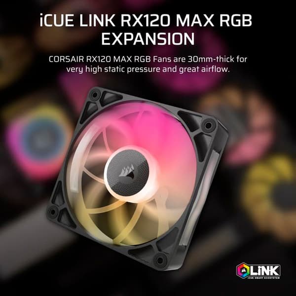 Vätskekylare - CORSAIR - iCUE LINK RX120 RGB MAX - 120 mm - RGB-belysning - Kompatibel med AM4