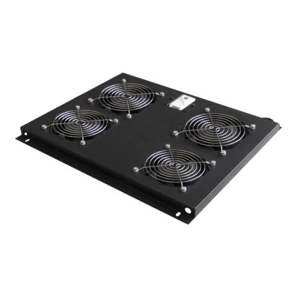 WP RACK Rackfläktlåda med 4 kylfläktar, termostat AC 230 V svart, RAL 9005