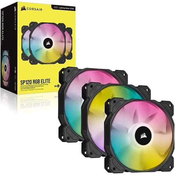 CORSAIR Fläkt SP-serien - SP120 RGB ELITE - 120 mm RGB LED-fläkt med AirGuide - Triple Pack Lighting Node CORE (CO-9050109-WW)