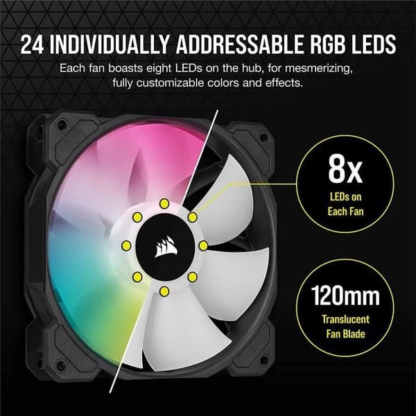 CORSAIR Fläkt SP-serien - SP120 RGB ELITE - 120 mm RGB LED-fläkt med AirGuide - Triple Pack Lighting Node CORE (CO-9050109-WW)