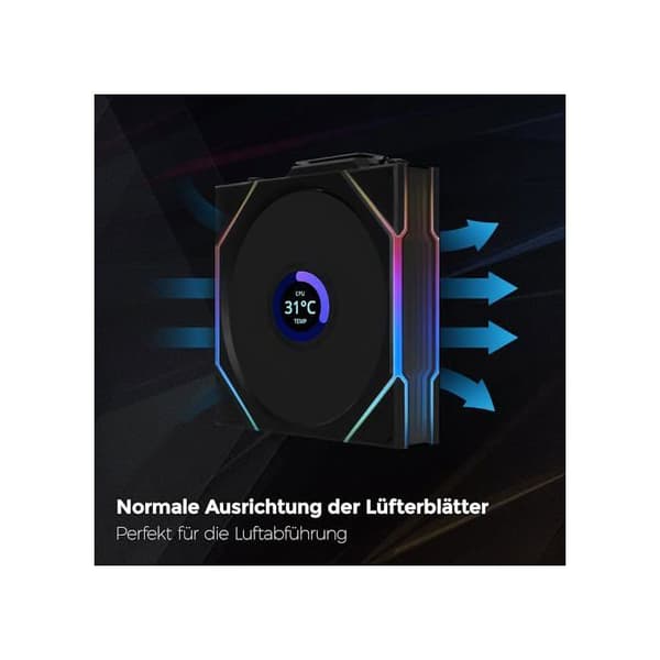 12TLLCD1W3B Lian-Li UNI FAN TL Chassi-fläkt utan ledning LCD ARGB+Kontroll-3x120mm-Svart