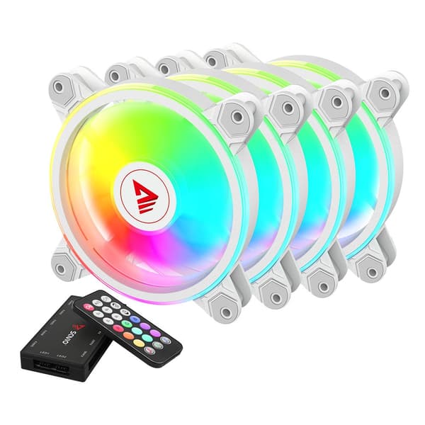 SAVIO FAN-01 HVID 4-pak 120 mm ARGB-blæser inklusive controller og fjernbetjening Hvid