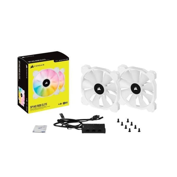 CORSAIR Fläkt SP-serien - Vit SP140 RGB ELITE - Diameter 140 mm - LED RGB - Fläkt med AirGuide - Dual Pack (CO-9050139-WW)