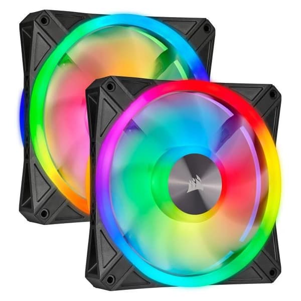 CORSAIR Set med två iCUE QL140 RGB-fläktar - Diameter 140 mm - Med belysningsnodkärna (CO-9050100-WW) Svart, Grå