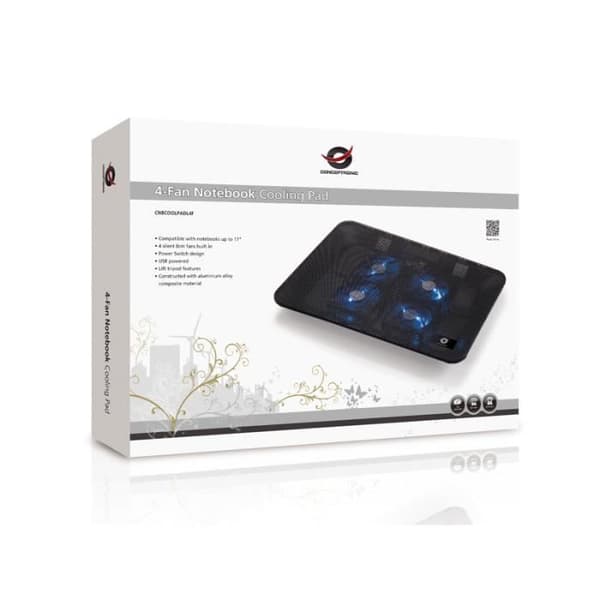 Conceptronic bärbar kylstativ med 4 fläktar, 43,2 cm (17"), 4 st, 8 cm, svart, aluminium, USB