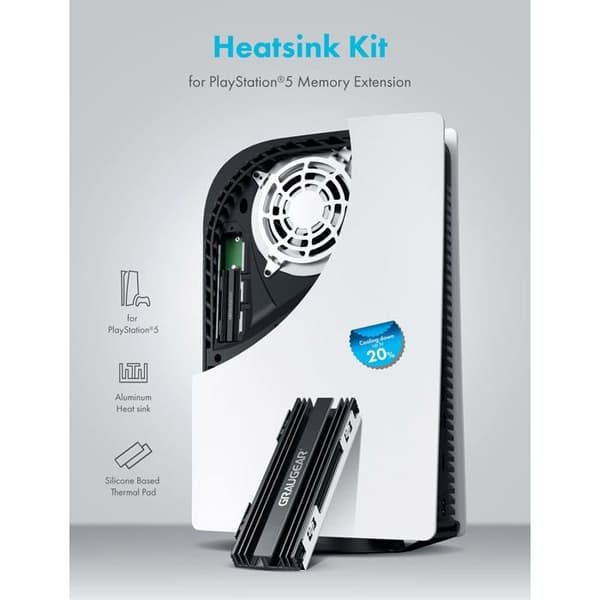 Kylfläns - GRAUGEAR - M.2 NVMe 2280 - Passiv - Aluminium - PlayStation 5-kompatibel