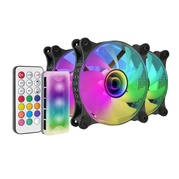 Set med 3 Mars Gaming MF-3D RGB PC-fodral fläktar - 12 cm - svart - TU