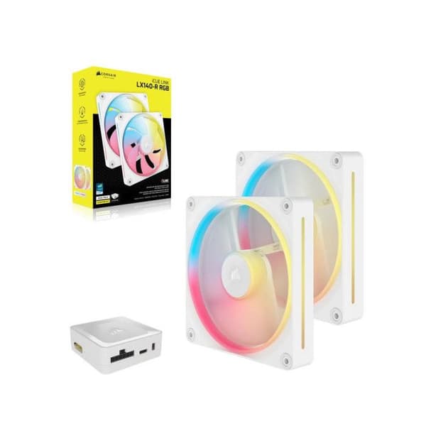 Kylsystem PC - CORSAIR - CO-9051056-WW - iCUE LINK LX140R RGB vit Dubbelfläkt