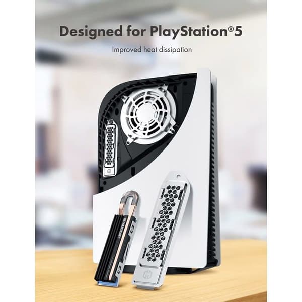 Värmeavledare HeatPipe för SSD M.2 NVMe (2280), Playstation 5, PS5 Slim, för PS5 minnesutökning, med lock