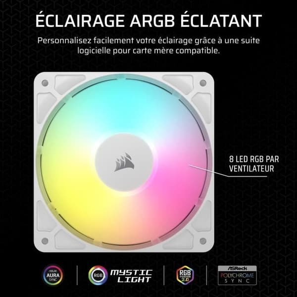 CORSAIR RS120 120 mm ARGB -tuuletin, 3 kpl - Valkoinen