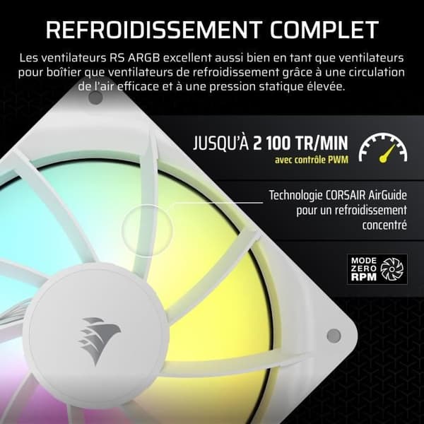 CORSAIR RS120 120 mm ARGB -tuuletin, 3 kpl - Valkoinen
