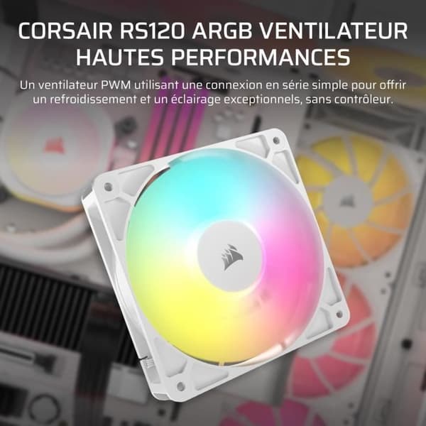 CORSAIR RS120 120mm ARGB-tuuletin - Valkoinen - Tehokas jäähdytys ja ARGB-valaistustehosteet