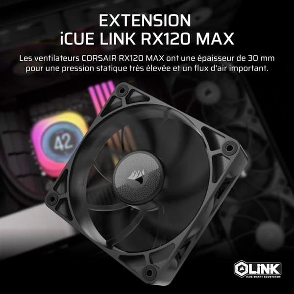 Vätskekylare - CORSAIR - iCUE LINK RX120 MAX - 120mm kylare - RGB-kontroll - Hög prestanda