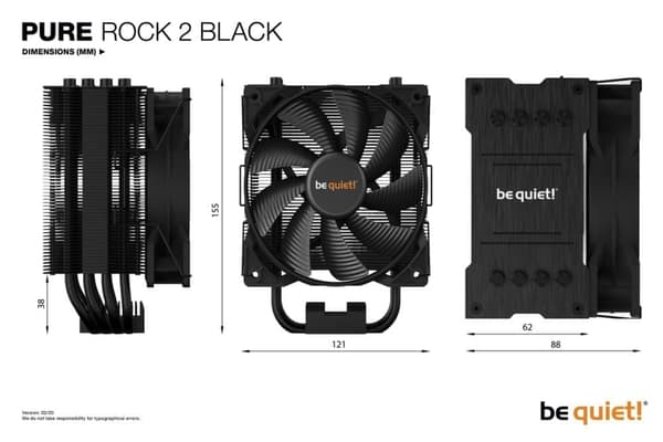 be quiet! Pure Rock 2 Black – Tyst CPU-kylare med 120 mm fläkt – 150 W TDP – Luftkylning för Intel & AMD