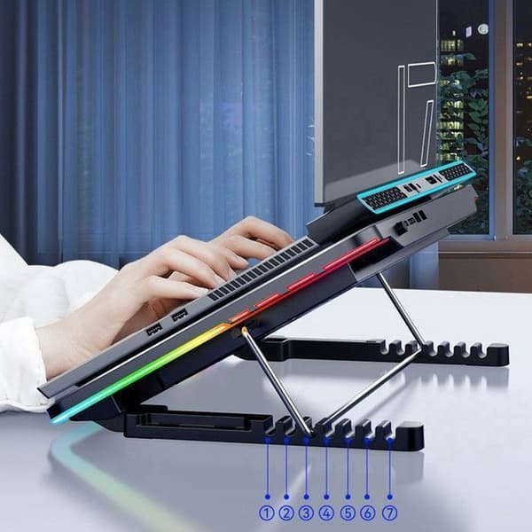 Bärbar Dator Kylare - Ultra Snabb Kylning - RGB - 5 Tysta Fläktar - Passar för 12.1-17 tum