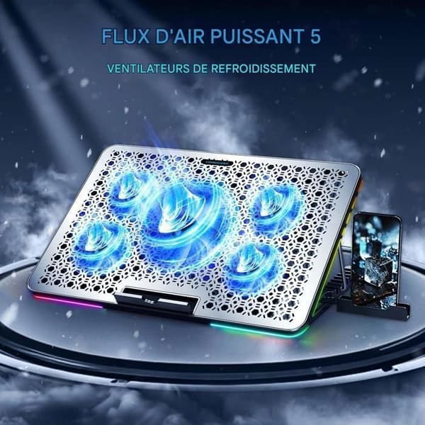 Bärbar Dator Kylare - Ultra Snabb Kylning - RGB - 5 Tysta Fläktar - Passar för 12.1-17 tum