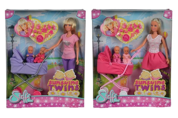 Steffi Love Sunshine Twins Nukke vaunujen kanssa Vaaleanpunainen Violetti