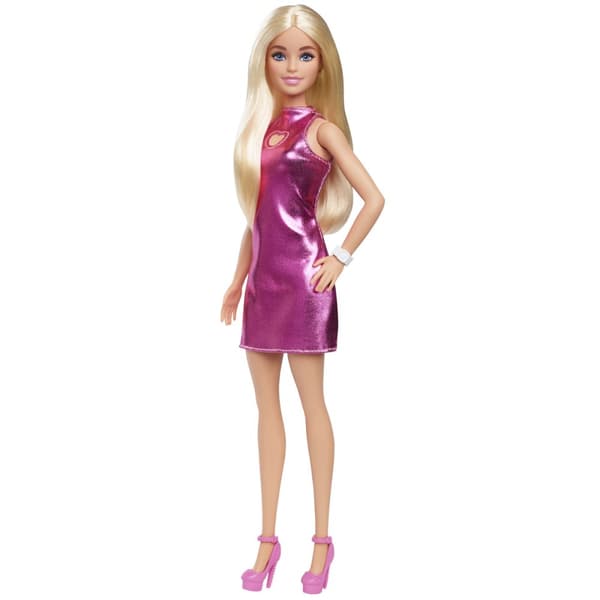 Barbie Fashionista motedukke rosa metallisk kjole