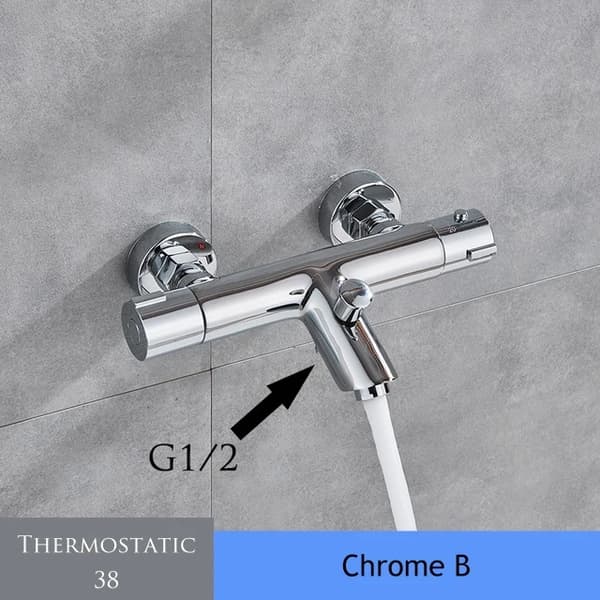 Termostatisk bruseblander ventil, vægmonteret, dobbelt håndtag kontrol, Chrome E